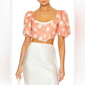 For Love & Lemon Yasmin Blouse Orange/White NEW